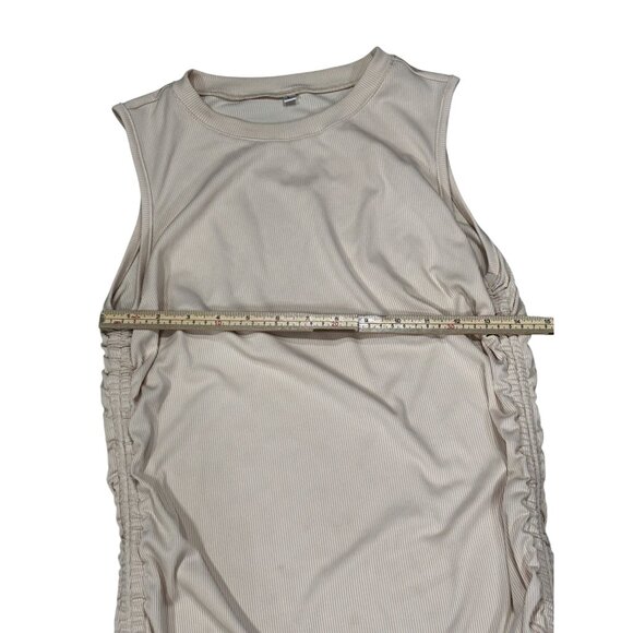 Sleeveless Ruched Side Beige Mini Dress With Adjustable Drawstrings - Picture 5 of 8